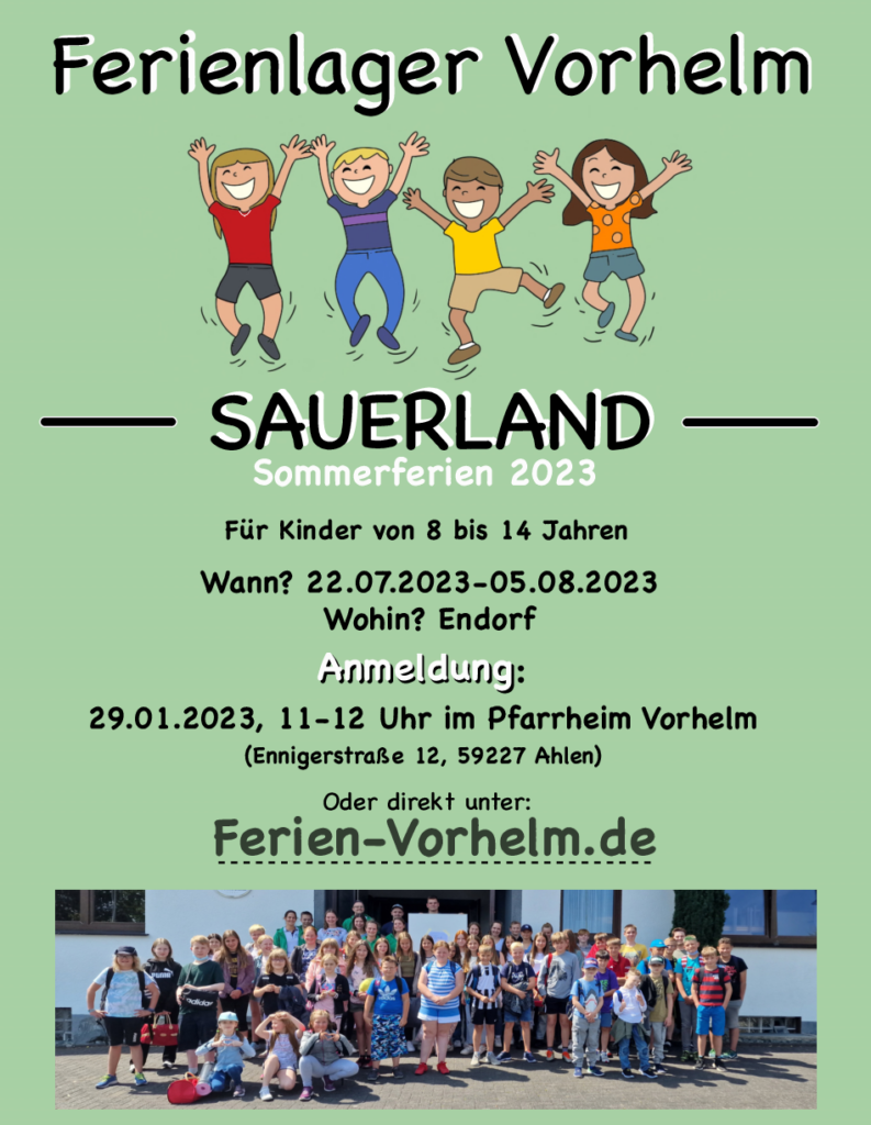 Anmeldung Ferienlager Vorhelm Sauerland